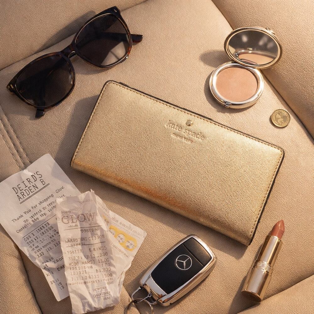 Kate Spade Gold Saffiano Leather Wallet | Y2K Minimal Luxe Clutch Street Style
